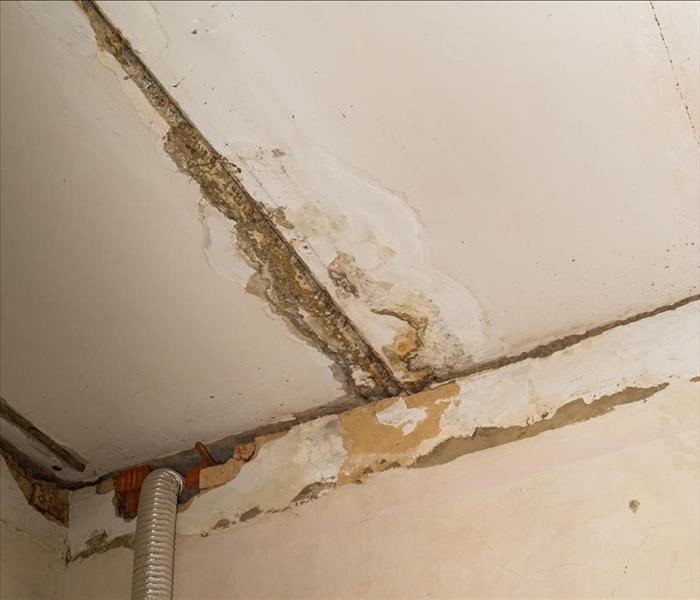 Damage ceiling from water pipelines leakage. Housing problem concept